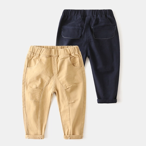 Boys Casual Cotton Blend Patchwork Long Pants Solid Color Elastic Waist Children Trousers With Pockets For Spring Autumn