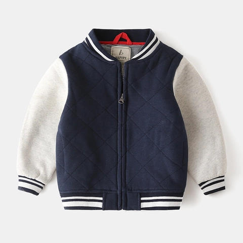 Jongens Gewatteerde Varsity Jas Warm Contrast Mouw Baseball Mantel Geribbelde Bies Kinderen Mode Herfst Winter Kleding