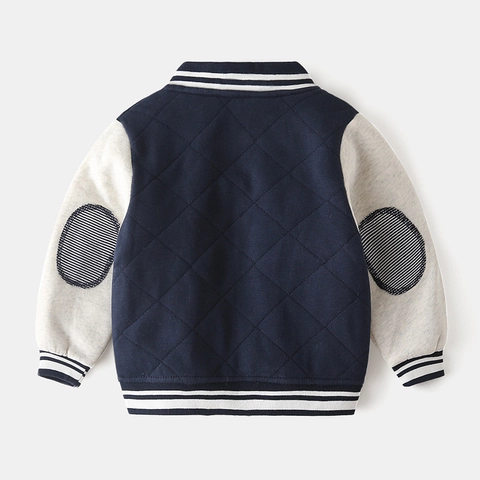 Jongens Gewatteerde Varsity Jas Warm Contrast Mouw Baseball Mantel Geribbelde Bies Kinderen Mode Herfst Winter Kleding