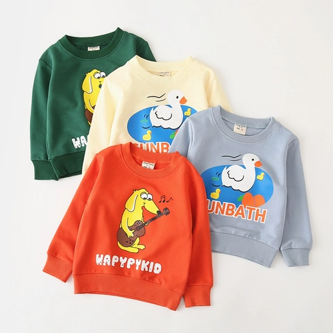 Felpa da Bambino in Misto Cotone con Stampa Cartoon Animali Top Pullover Casual a Manica Lunga per Ragazzi Ragazze