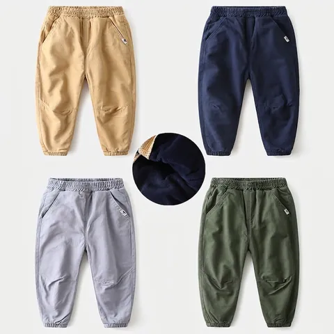Toddler Boys Winter Warm Casual Pants Thick Fleece Lined Joggers Cotton Cargo Trousers Solid Color Kids Sweatpants