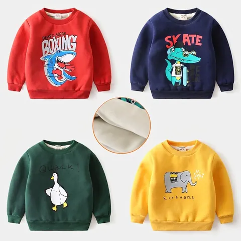 Sudadera con Capucha con Forro de Felpa para Niños Estampado de Animales de Dibujos Animados Sudadera Cálida de Algodón Top