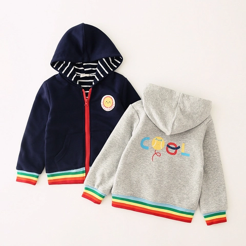 Felpa con Cappuccio e Zip per Bambini Ragazzi Giacca in Pile Misto Cotone Spessa Costine Arcobaleno Casual Cartone Animato Sole Toppa Outwear