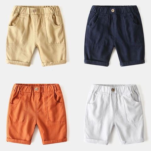 Pantalones Cortos Casuales de Mezcla de Algodón para Niños Verano Color Sólido Cintura Elástica Transpirable Pantalones Niños