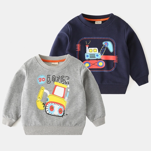 Sweat-shirt pour Garçon en Mélange de Coton Doux Imprimé Excavatrice Dessin Animé Pullover Manches Longues Sports Enfant