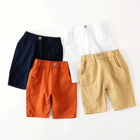 Pantalones Cortos Casuales de Mezcla de Algodón para Niños Verano Color Sólido Cintura Elástica Transpirable Pantalones Niños