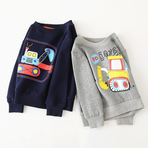 Sweat-shirt pour Garçon en Mélange de Coton Doux Imprimé Excavatrice Dessin Animé Pullover Manches Longues Sports Enfant