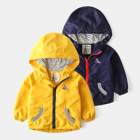 Jongens Windjack met Capuchon Dinosaurus Borduurwerk Casual Rits Bovenkleding Peuter Lente Herfst Jas Polyester Kinderen Top