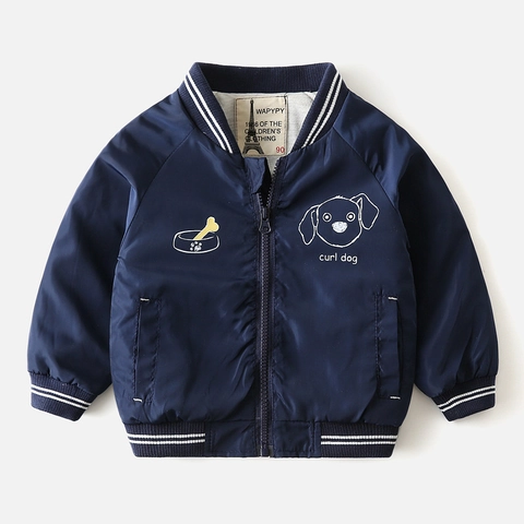 Kinderen Jongens Casual Lente Honkbaljas Cartoon Hond Print Polyester Rits Jas Met Ribmanchetten Marineblauw Top