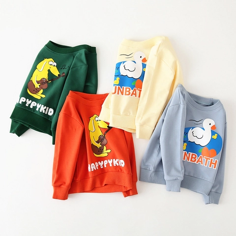 Felpa da Bambino in Misto Cotone con Stampa Cartoon Animali Top Pullover Casual a Manica Lunga per Ragazzi Ragazze