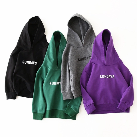 Children's Cotton Blend Hooded Sweatshirt Letter Print Sundays Pullover Long Sleeve Casual Hoodie For Boys And Girls