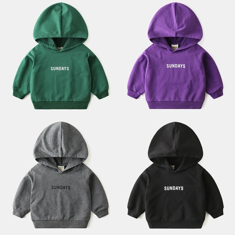 Children's Cotton Blend Hooded Sweatshirt Letter Print Sundays Pullover Long Sleeve Casual Hoodie For Boys And Girls