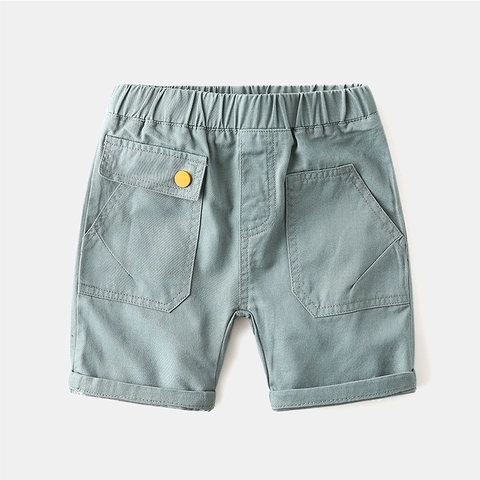 Boys Casual Cotton Shorts Summer Toddlers Solid Color Elastic Waist Cargo Pocket Kids Breeches Soft Breathable Daily Wear