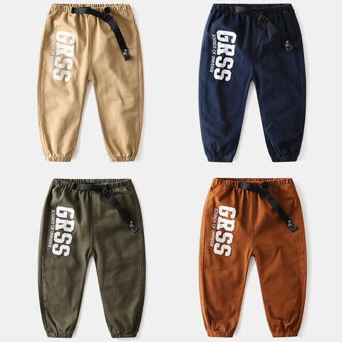 Pantaloni Jogger Cargo Casual in Misto Cotone da Ragazzo Con Cintura Stampa di Lettere Vita Elastica Pantaloni per Bambini