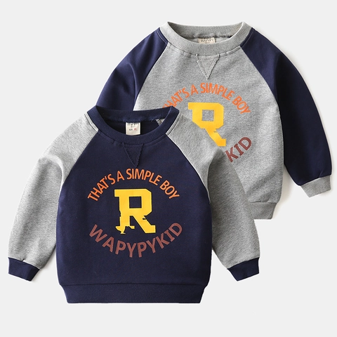Jongens Katoenmix Raglanmouw Sweatshirt Sportief Kleurblok Letter Print Pullover Top Lente Herfst Kinderkleding