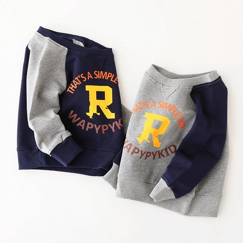 Jongens Katoenmix Raglanmouw Sweatshirt Sportief Kleurblok Letter Print Pullover Top Lente Herfst Kinderkleding