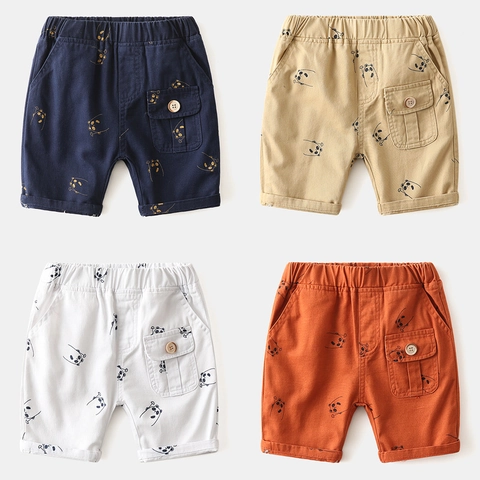 Kids Boys Summer Cargo Shorts Cotton Blend Elastic Waist Soft Breathable Panda Printed Bottoms Toddler Casual Pants