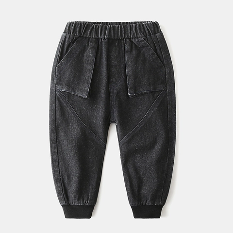 Boys Casual Cotton Denim Jogger Pants Elastic Waist Large Pockets Solid Color Soft Long Jeans For Toddler Kids Everyday Wear