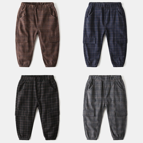 Jungen Casual Karierte Cargohose Baumwollmischung Elastischer Bund Jogger Hose Für Kinder Frühling Herbst Mode Karomuster Bottoms