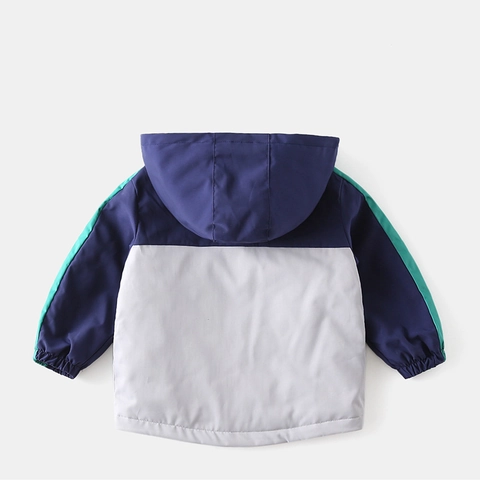 Chaqueta Cortavientos con Capucha Forrada de Vellón para Niño Bloque de Color Dinosaurio Abrigo Cálido de Invierno para Niños
