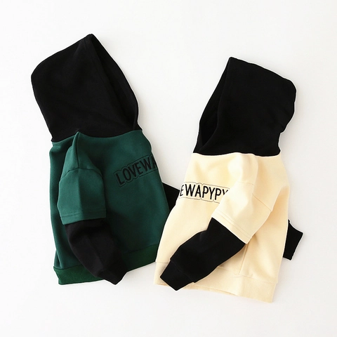 Felpa con Cappuccio da Ragazzo Misto Cotone Colore a Contrasto Spazzolata Ricamo Lettera Autunno Inverno Casual Felpa Bambini