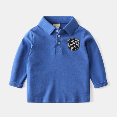 Jungen Langarm Polo-Shirt Baumwolle Gebürstetes Gewebe Britischer Stil Lässiges Kinder Top Mit Schild Abzeichen Herbst Kleidung