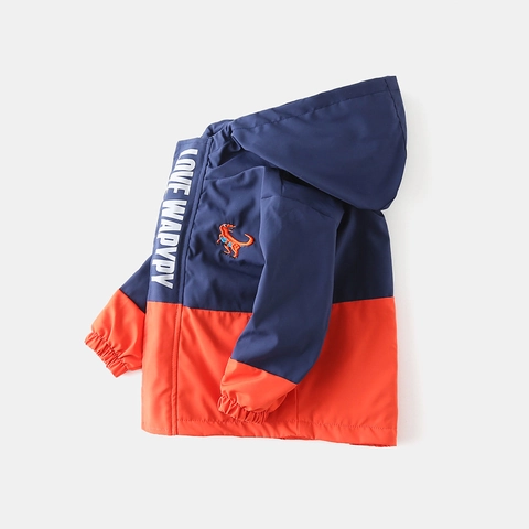 Jongens Kleurvlak Jas Met Capuchon Winter Warm Fleece Gevoerd Winddicht Mantel Met Cartoon Dinosaurus Borduurwerk Kinderen Outwear