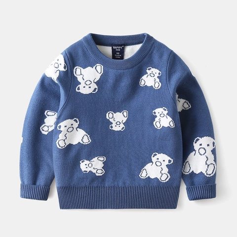 Kids Cartoon Knitted Sweater Round Neck Long Sleeve Pullover Soft Cotton Blend Warm Winter Autumn Children Clothes