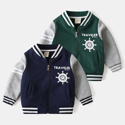 Boys Varsity Baseball Jacket Cotton Blend Brushed Thickened Warm Outerwear For Kids Casual Sporty Style Zip Up Graphic Print Coat