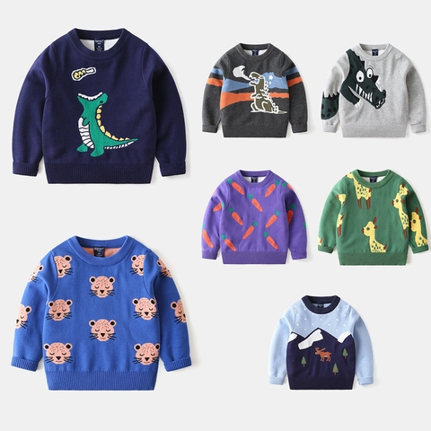 Maglione da Ragazzo in Maglia Cartoon Girocollo Jacquard Pullover Misto Cotone Manica Lunga Autunno Inverno Bambini