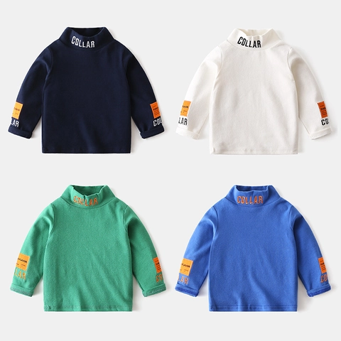 Maglietta a Maniche Lunghe a Collo Alto da Ragazzo in Misto Cotone Caldo Pullover per Bambini Tendenza Autunno Inverno Maglia Intima Base