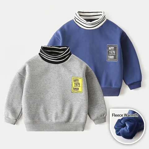 Felpa da Bambino con Interno in Pile Collo Alto in Misto Cotone Pullover con Collo a Righe Stile Coreano Casual Top Caldo Invernale