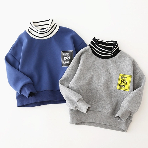 Felpa da Bambino con Interno in Pile Collo Alto in Misto Cotone Pullover con Collo a Righe Stile Coreano Casual Top Caldo Invernale