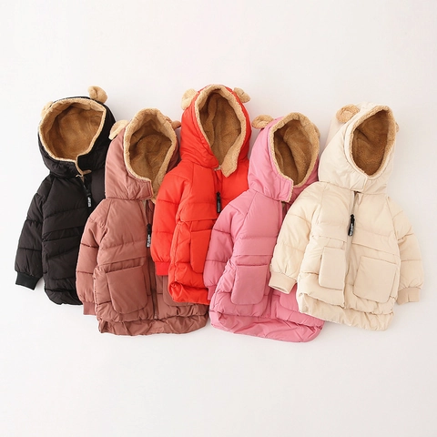 Giacca Imbottita Invernale per Bambini Cappotto Ispessito Foderato in Pile Con Cappuccio Orecchie da Orso Caldo Capispalla Con Cerniera per Ragazzi Ragazze