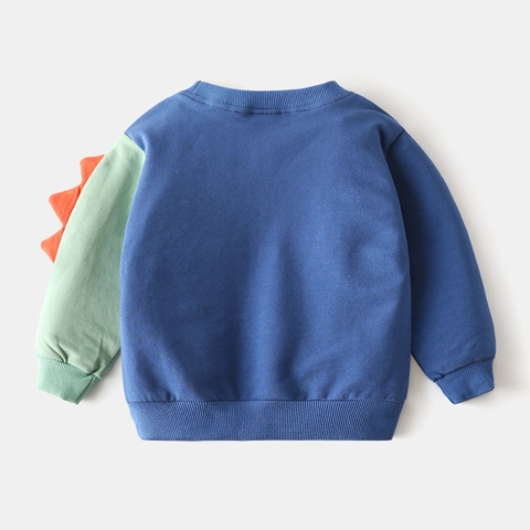 Jongens Casual Katoenmix Patchwork Dinosaurus Sweatshirt Lange Mouwen Pullover 3D Borduurwerk Top Voor Kinderen Peuters