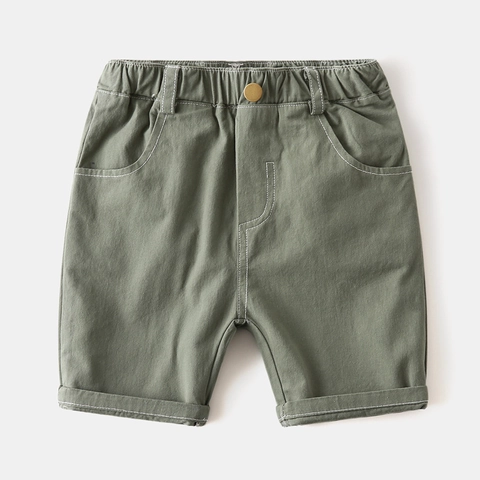 Boys Casual Cotton Blend Shorts Summer Kids Contrast Stitching Fashion Bottoms Solid Color Elastic Waist Soft Breathable Pants