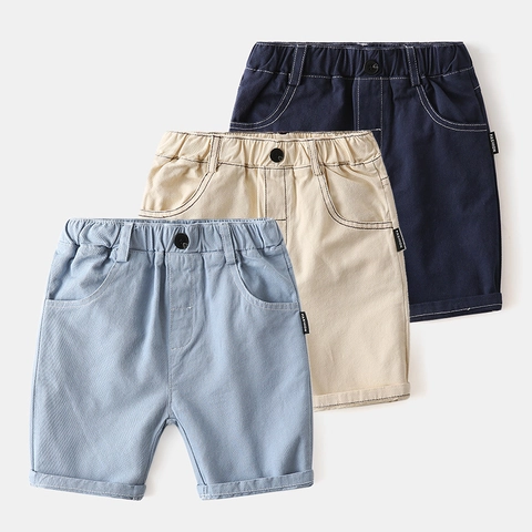 Pantaloncini Casual da Bambino in Misto Cotone Estivi Vita Elastica Cuciture a Contrasto Pantaloni Cargo Tinta Unita