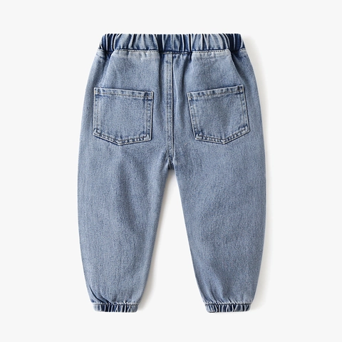 Boys Fashion Distressed Denim Jeans Korean Style Light Blue Washed Cotton Pants With Elastic Waist For Kids Casual Wear
