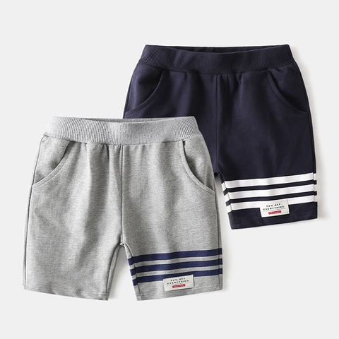 Boys Cotton Sports Shorts Summer Children Striped Casual Breathable Elastic Waist Shorts Soft Knit Bottoms For Kids