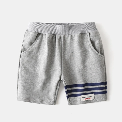 Boys Cotton Sports Shorts Summer Children Striped Casual Breathable Elastic Waist Shorts Soft Knit Bottoms For Kids