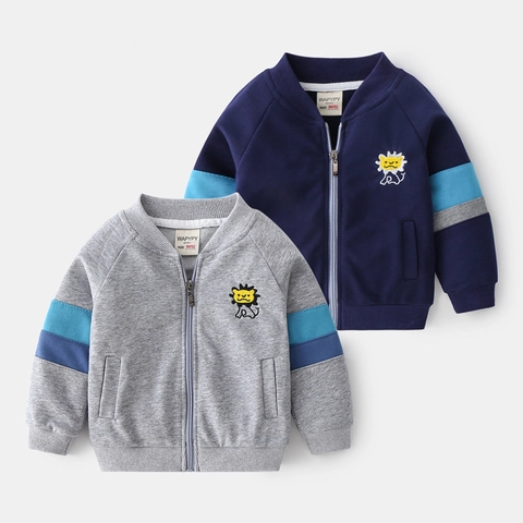 Kinderen Jongens Rits Sweatshirt Jas Cartoon Leeuw Patch Kleurblok Raglanmouw Baseballkraag Katoenmix Herfst Bovenkleding