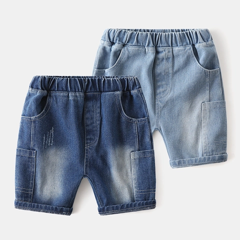 Jungen Sommer Denim Shorts Elastische Taille Weiche Baumwolle Casual Gewaschene Shorts Für Kinder Trendige Cargo Style Halbe Hosen