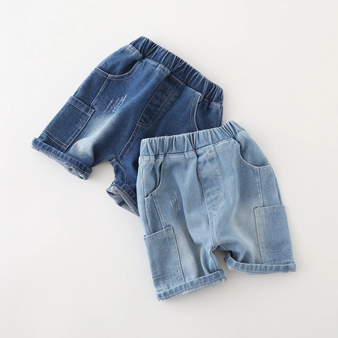 Jungen Sommer Denim Shorts Elastische Taille Weiche Baumwolle Casual Gewaschene Shorts Für Kinder Trendige Cargo Style Halbe Hosen