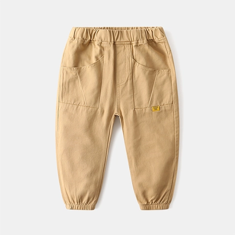 Boys Casual Jogger Cargo Pants Solid Color Utility Cotton Blend Long Trousers With Pockets Elastic Waist For Toddler Little Kids Spring Autumn