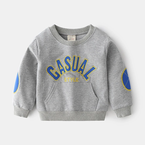 Boys Korean Style Cotton Blend Sweatshirt Casual Letter Print Long Sleeve Pullover Round Neck Top For Toddlers Kids