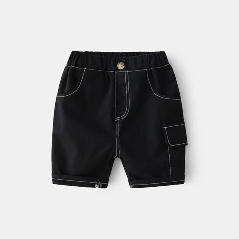 Boys Casual Cargo Shorts Elastic Waist Contrast Stitching Summer Cotton Blend Kids Shorts With Pockets