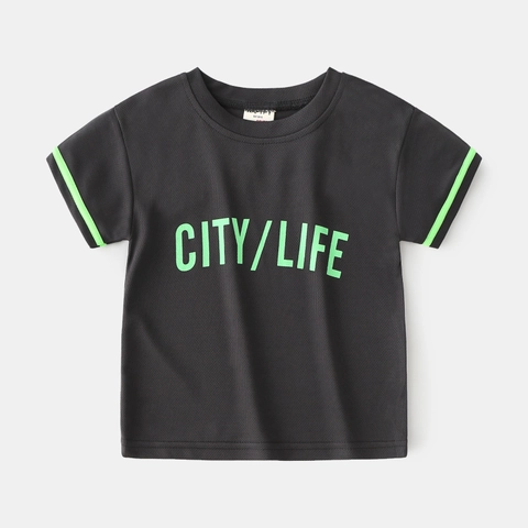Maglietta in Mesh Traspirante da Ragazzo Casual Stampa a Lettere Manica Corta Poliestere Top Sportivo Estivo