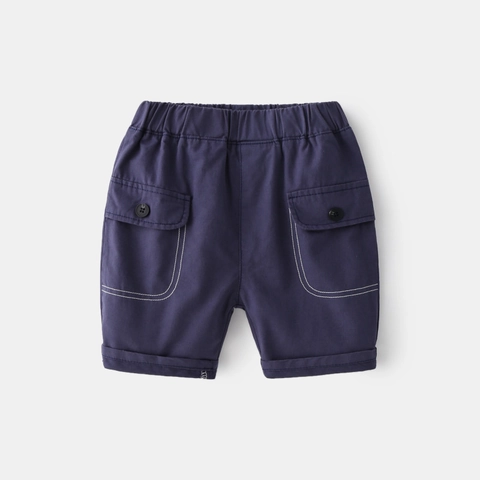 Boys Casual Cotton Blend Shorts Solid Color Cargo Pockets Elastic Waist Summer Kids Fashion Basic Shorts Contrast Stitching