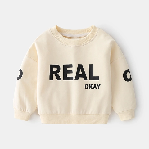 Casual Kids Crew Neck Sweatshirt Letter Print Long Sleeve Soft Cotton Blend Pullover Top For Toddler Boys Girls Fashion Daily Wear
