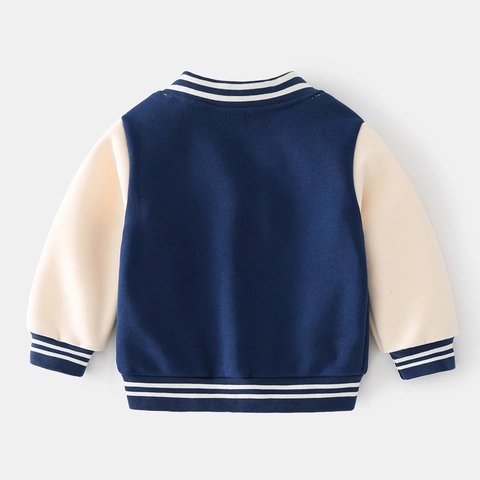 Veste Varsity Garçon Doublée Polaire Broderie Lettres Color Block Uniforme de Baseball Décontracté Automne Hiver Enfant